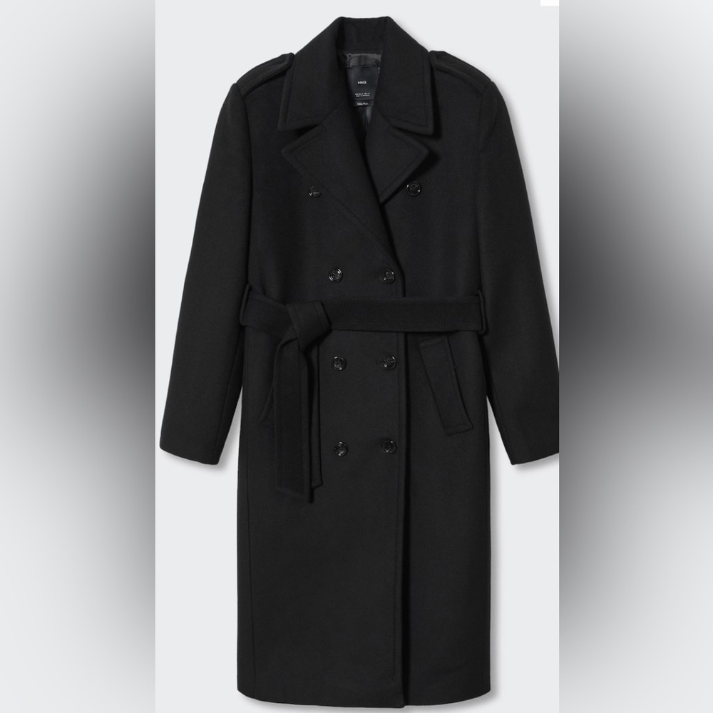 Mango black wool blend trench coat size XL